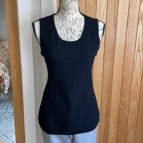 NWOT Rag & Bone black textured knit sleeveless top with mesh back on top half. L - Picture 1 of 13